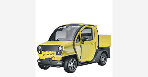 Mini electric pickup car in yellow